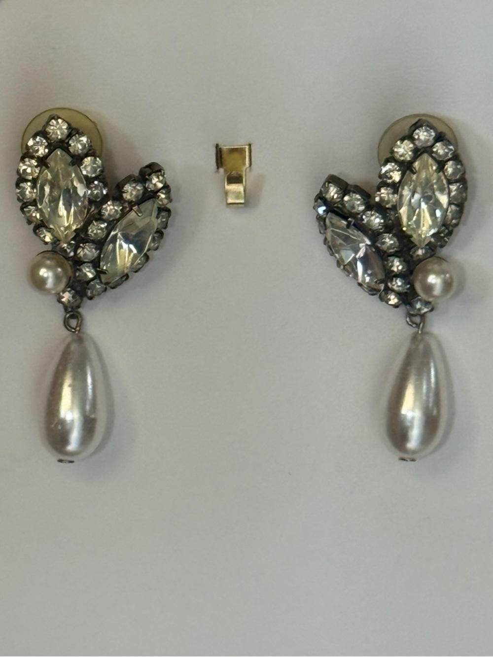 Vintage Old Hollywood Crystal and Pearl Teardrop Statement Earrings